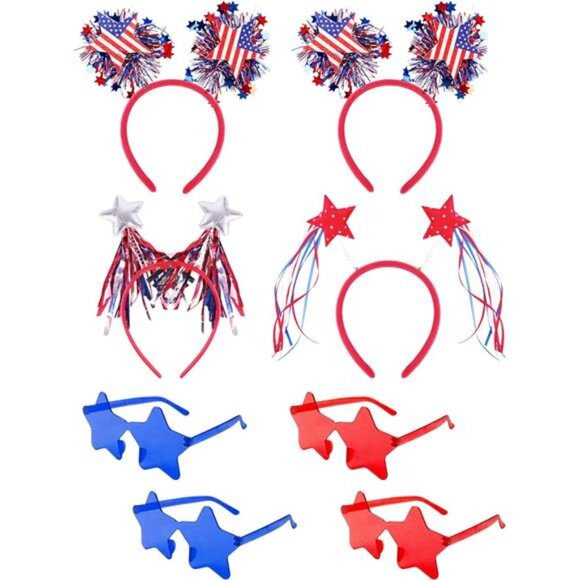 8-Piece Patriotic Party Set – USA Glasses & Star Headbands - Picture 1 of 7
